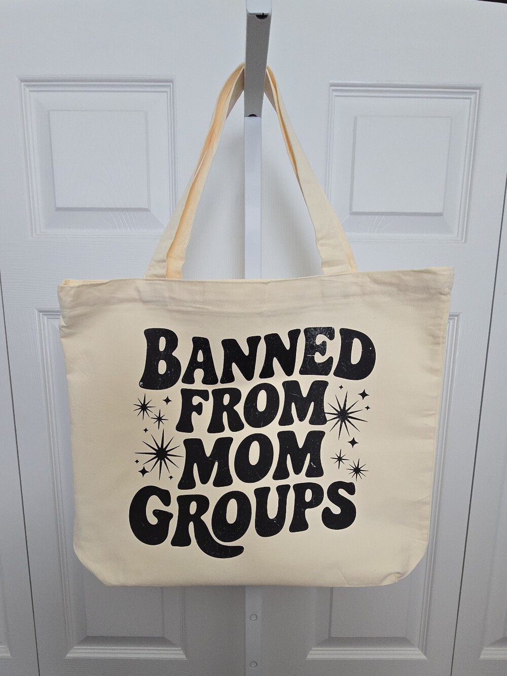 Canvas Tote Bag - 'Banned From Mom Groups' in Cream